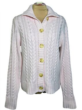 St. John's Bay Cardigan Pink Cable Knit Fall Autumn Coquette Balletcore Large